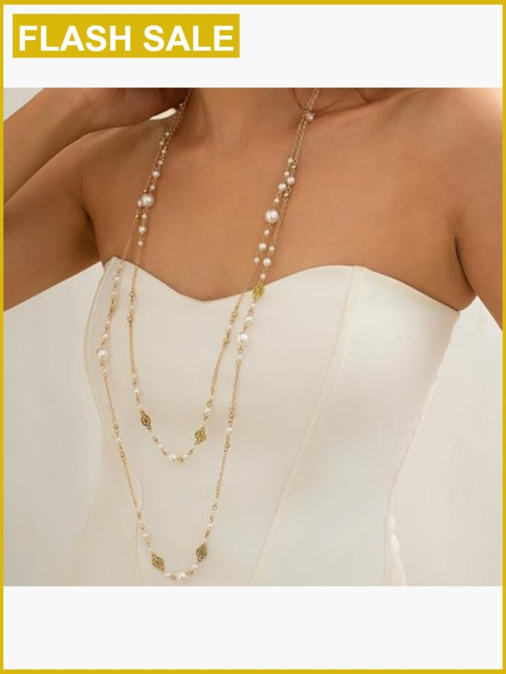 Extra Long Layered Pearl Chain Necklace Trendy Boho Stacking Sweater Jewelry - Picture 3 of 7